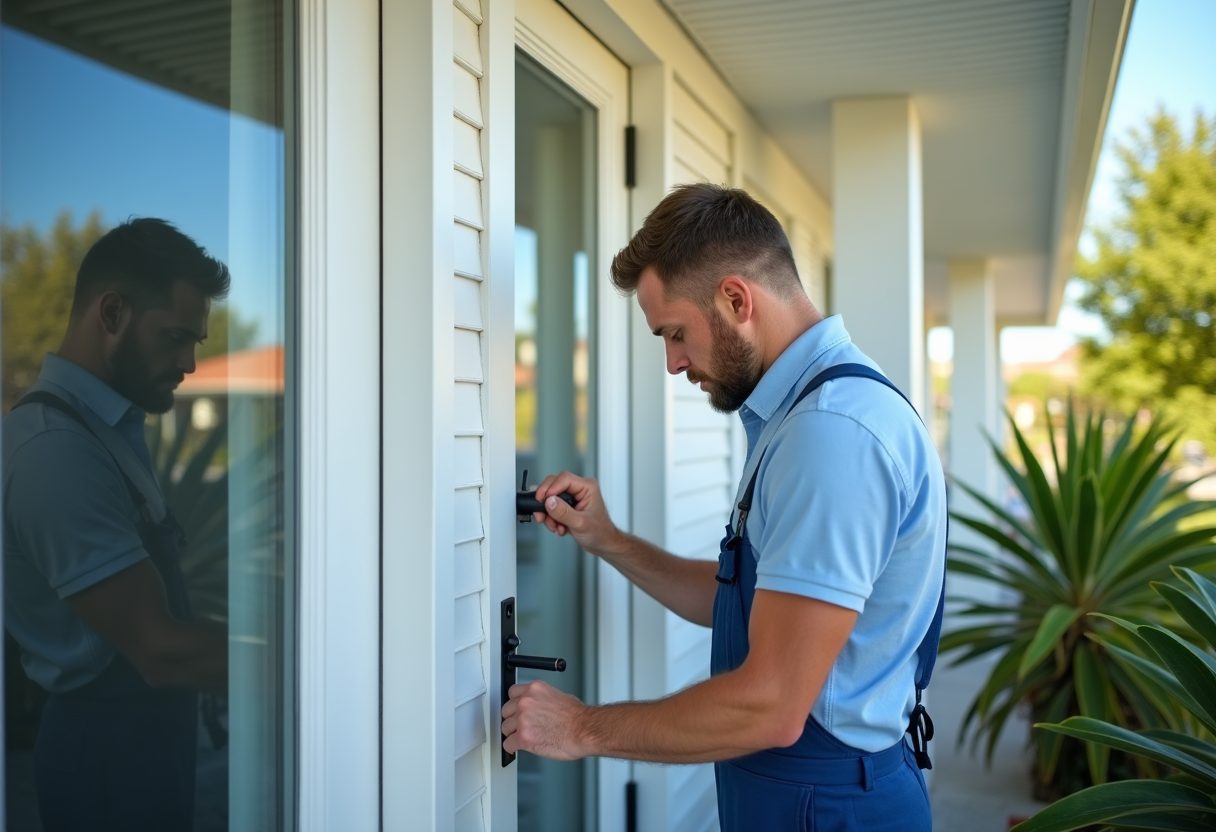 Locksmith fitting a new lock to a coastal cottage door — West Pennant Hills
